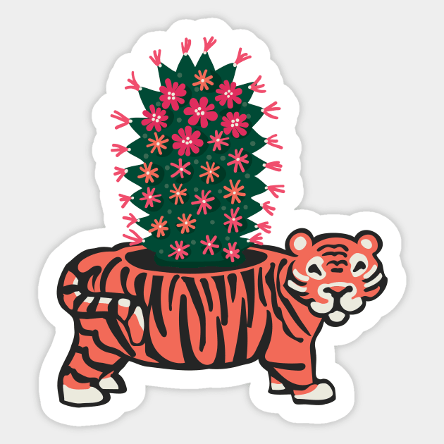 Tiger planter and blooming cactus. Sticker by lauran